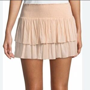 RAMY BROOK Sibyl Skirt Blush Sz S Smocked Ruffle Tiered Mini Skirt Preppy
